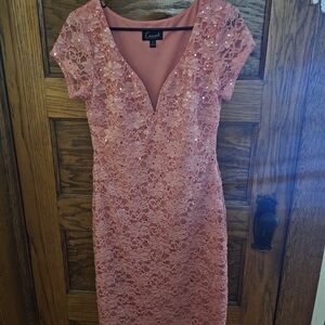 Connected Apparel Pink Lace Midi Dress